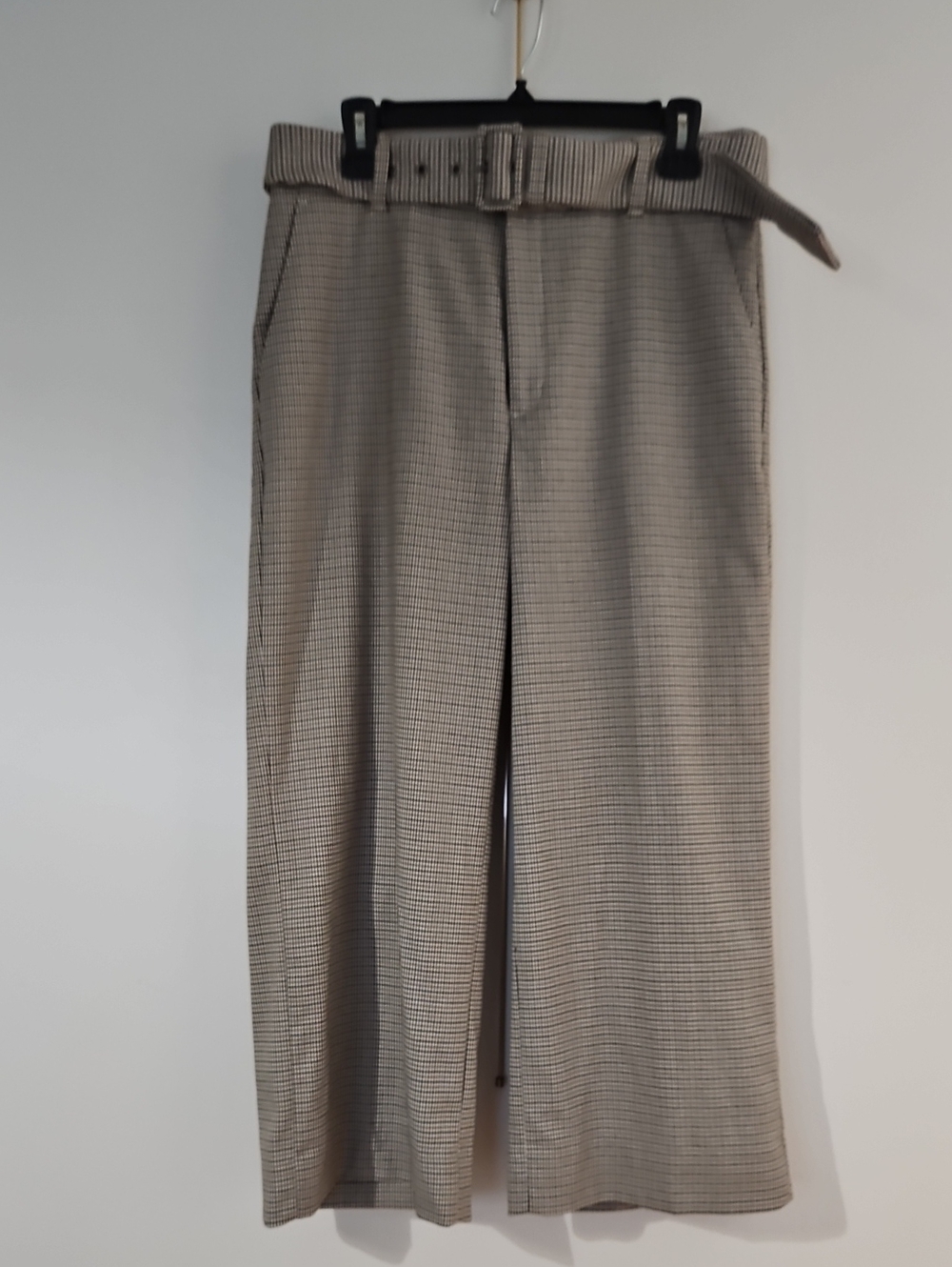 Banana Republic Women’s Taupe Check Wide-Leg Cropped Pants with Belt Size 10